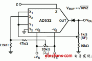 平方根模式下的AD532模拟处理器电路