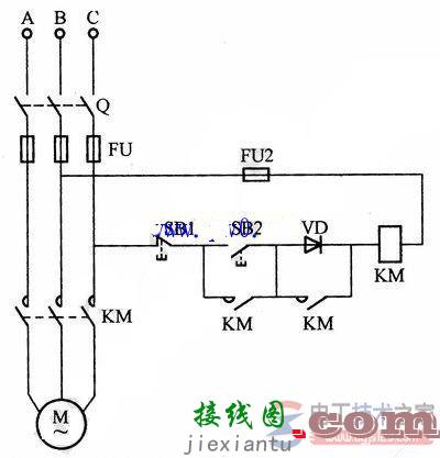 交流接触器低电压起动电动机的电路接线图  第1张