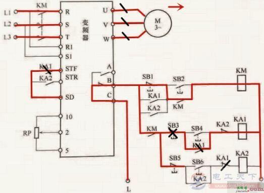 变频器外接继电器实现正反转控制的电路图  第7张