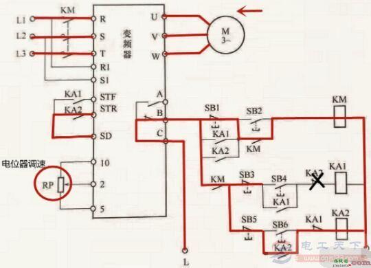 变频器外接继电器实现正反转控制的电路图  第5张