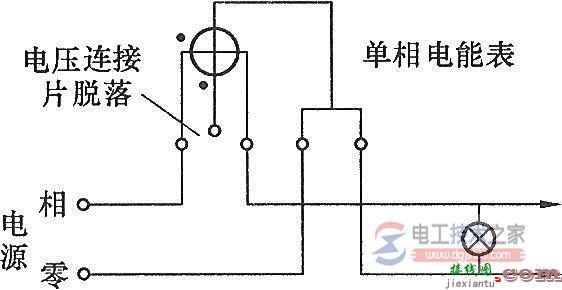 单相电能表相线电压连接片脱落的错误接线图  第1张