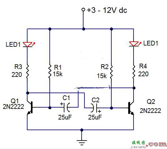 分立元件闪光器电路图_分立元件的LED闪光器电路图  第2张