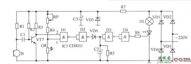 三极管组成的光控开关电路原理图_四款光控开关电路图  第3张