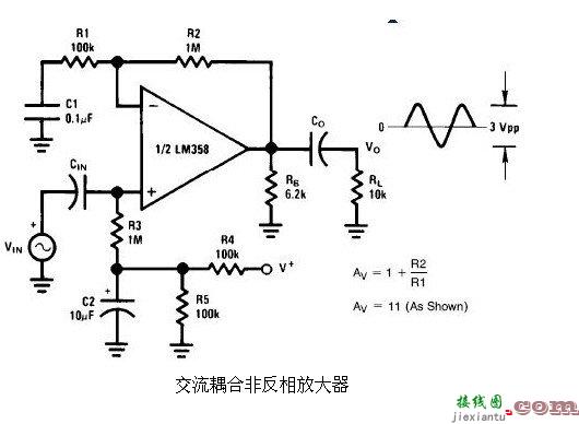 6种简单电路图之LM358应用电路图（直流耦合低通RC有源滤波器 低漂移峰值检测器）  第5张