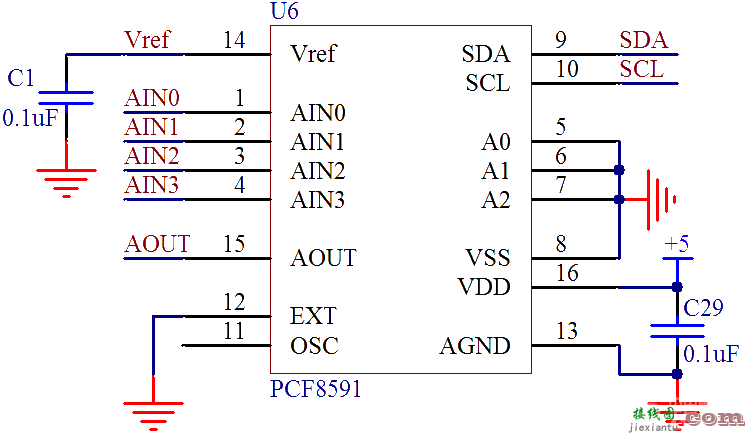 PCF8591硬件接口(电路图引脚图)  第1张
