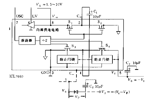 ICL7660应用实例电路负压变换器电路图  第1张