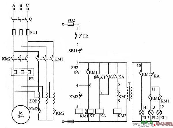 使用自耦变压器与时间继电器的电动机降压起动控制电路接线图  第1张