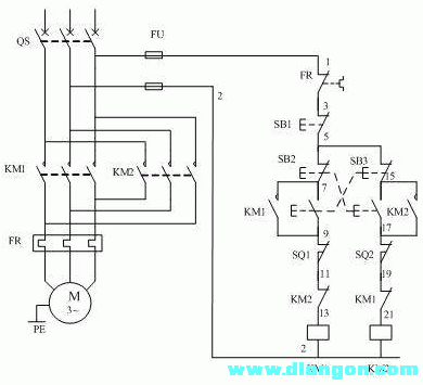 电动机可逆带限位控制电路原理图  第1张