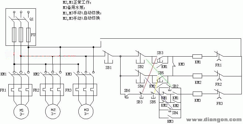 PLC控制水泵电机接线原理电路图  第1张
