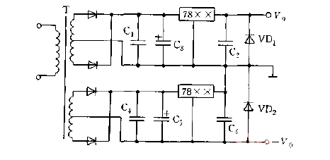 采用稳压器构成的输出正负压的双稳压电源电路图  第1张