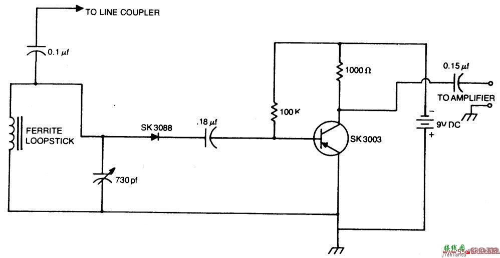 单晶体管载波电流接收器至线路耦合器  第1张