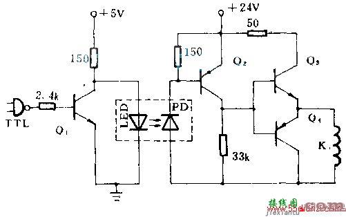 TTL电路和继电器电路之间的光电隔离电路图  第1张