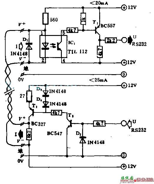 计算机RS-232串行接口电流环电路图  第1张
