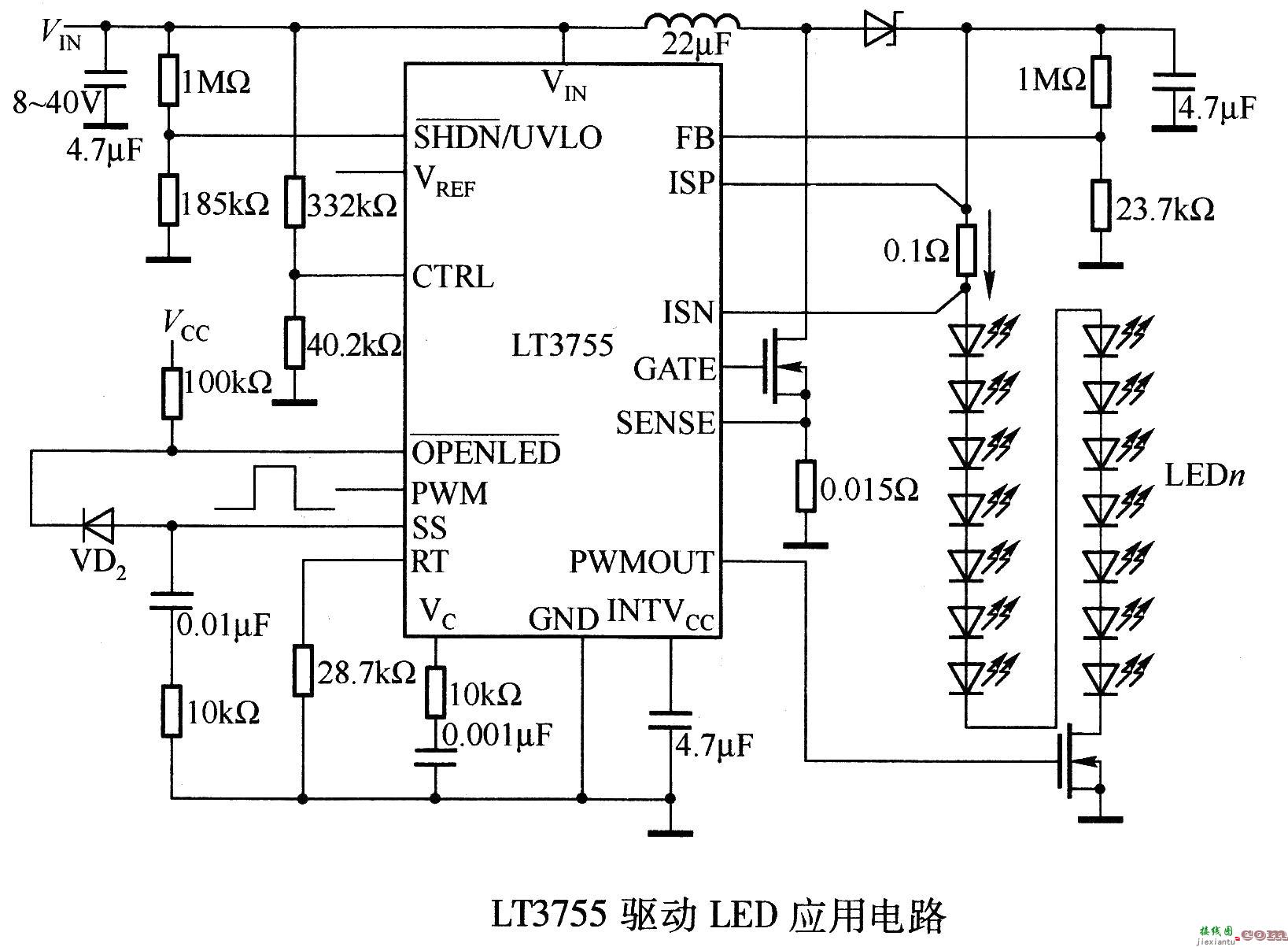 LT3755驱动LED应用电路图  第1张