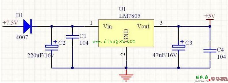 lm7805稳压电路图_三端稳压器7805接线图_7805稳压电源电路图5v  第1张