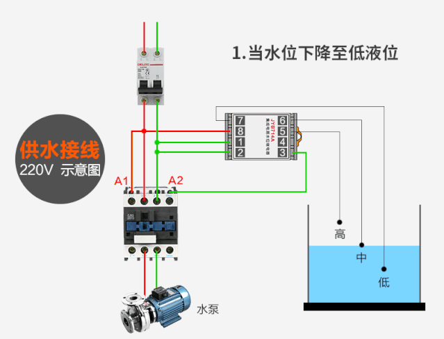 液位继电器的接线方法，4张动态演示，小白都能看懂的实物接线  第6张