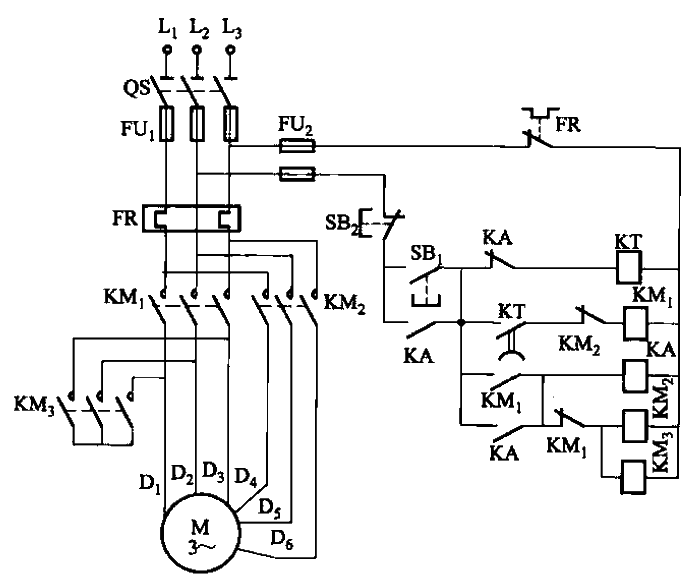 2Y-△接法双速电动机接触器控制电路之四  第1张