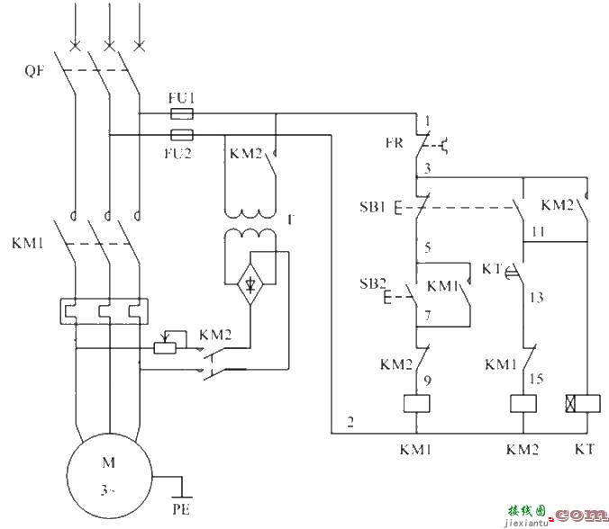 电动机全波能耗制动控制电路原理图  第1张