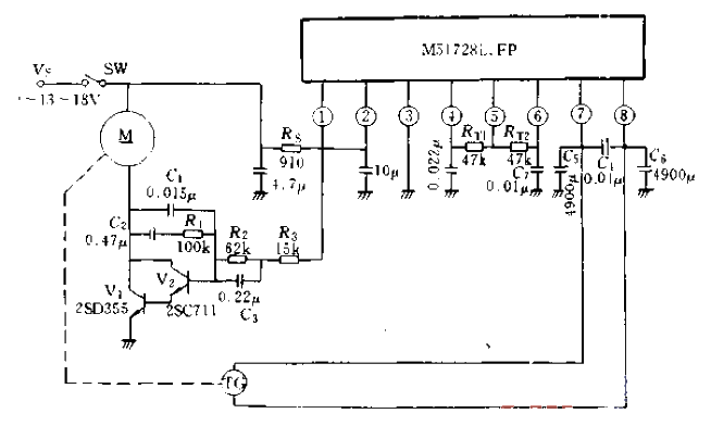 M51728直流电动机转速锁相控制器-典型应用电路  第1张