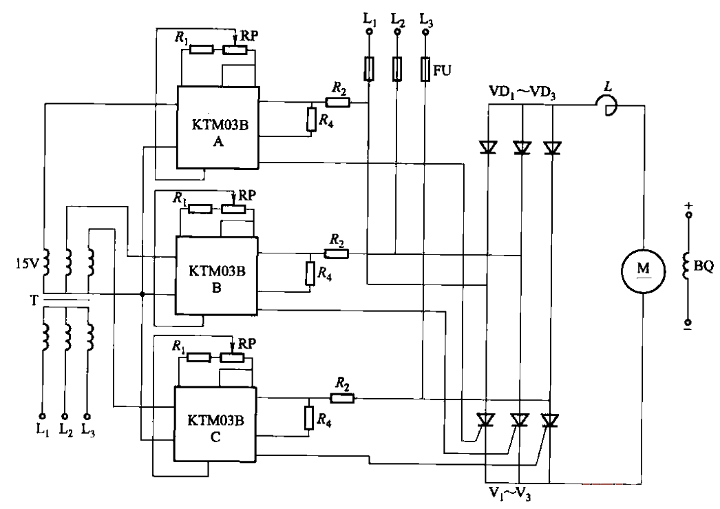 KTM03型用于三相半控整流调速的电路  第1张