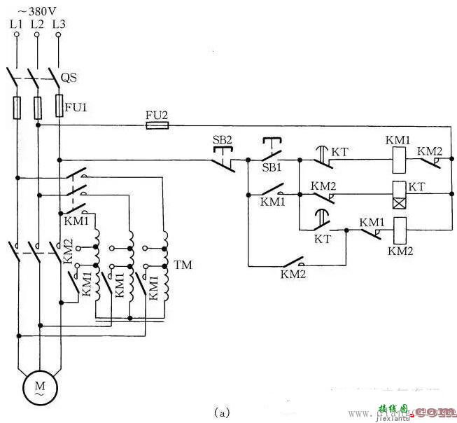 电动机自耦变压器与时间继电器启动控制电路原理图解  第1张
