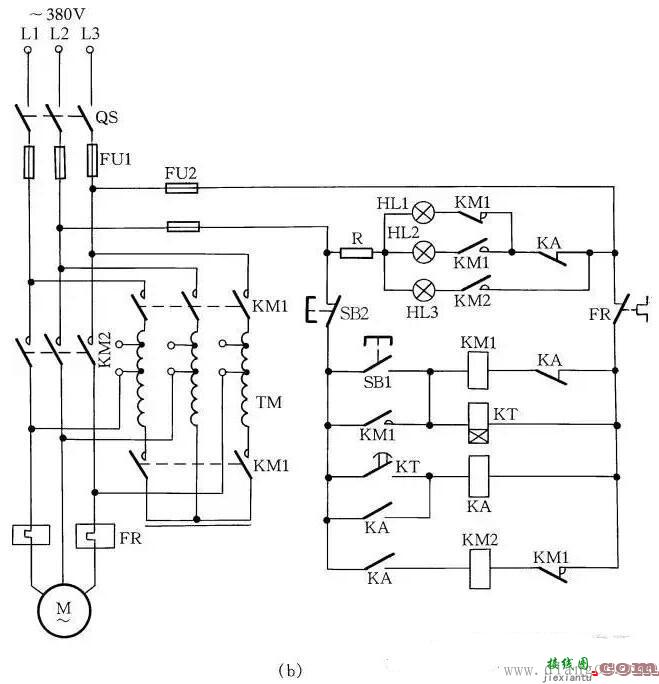 电动机自耦变压器与时间继电器启动控制电路原理图解  第2张