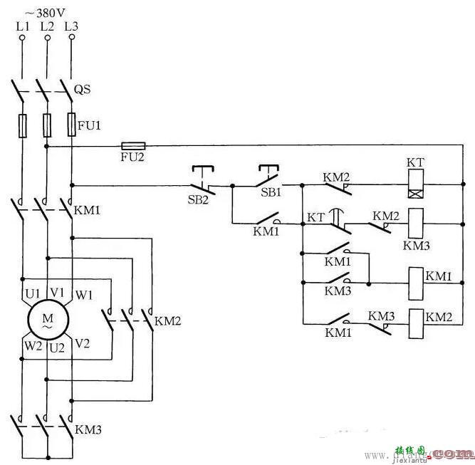 用时间继电器自动转换Y-△启动控制电路图原理图解  第1张