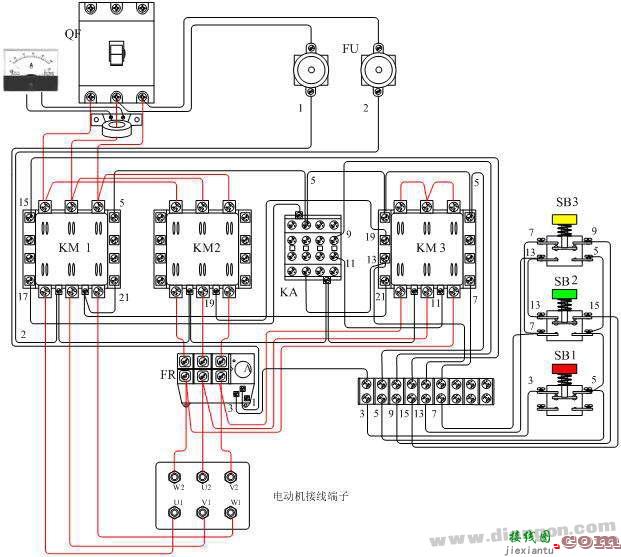 鼠笼式三相异步电动机Y－△降压手动控制电路图分析  第2张