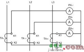 三只电流表经电流互感器测三相线电流接线原理图  第1张