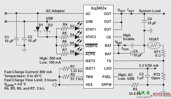 采用单芯片bq2403x动态电源路径管理充电电路设计  第1张