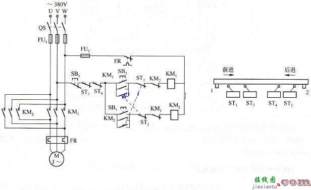 电动机行程控制电路原理图  第1张