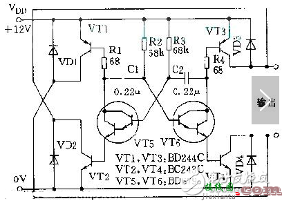 多谐振荡器电路图（三） - 多谐振荡器电路图大全（温控报警/555/自激振荡电路/压控TTL对称多谐振荡器）  第4张