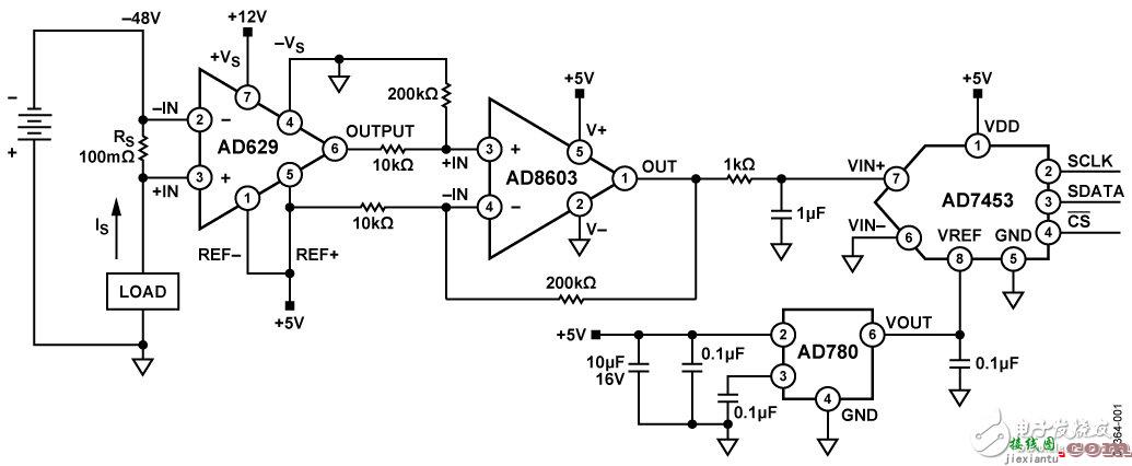 利用单电源器件测量−48V高端电流电路图  第1张