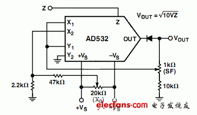 平方根模式下的AD532模拟处理器电路  第1张