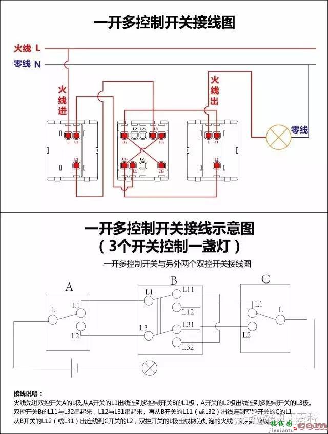 电气工程必备开关接线图：单控、双控、三控、四控  第21张