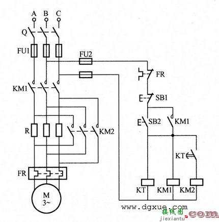电动机定子绕组串联电阻自动切换降压启动电路接线图（一）  第1张