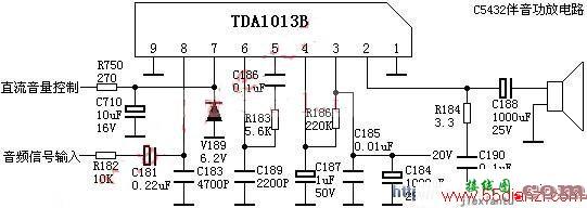 用TDA1013组成的伴音功放电路图  第1张