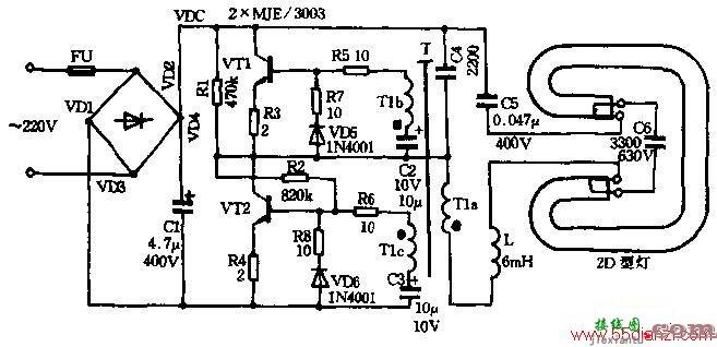 16W/2D电子节能灯电路图  第1张
