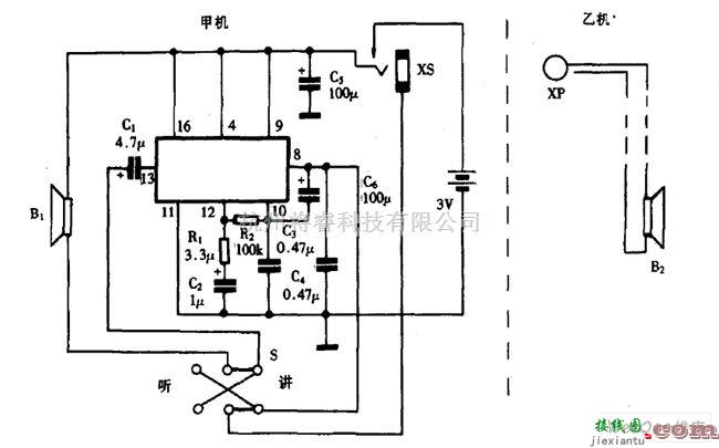综合电路中的巧用TA7641作有线对讲机电路图  第1张
