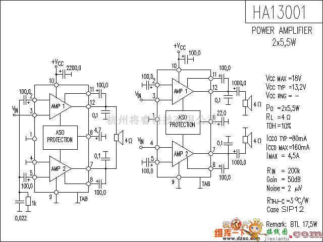 音频电路中的HA13001 音响IC电路图  第1张