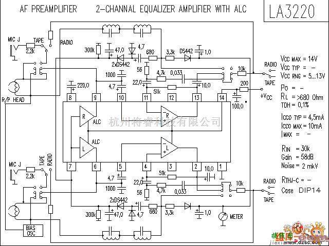 音频电路中的LA3220 音响IC电路图  第1张