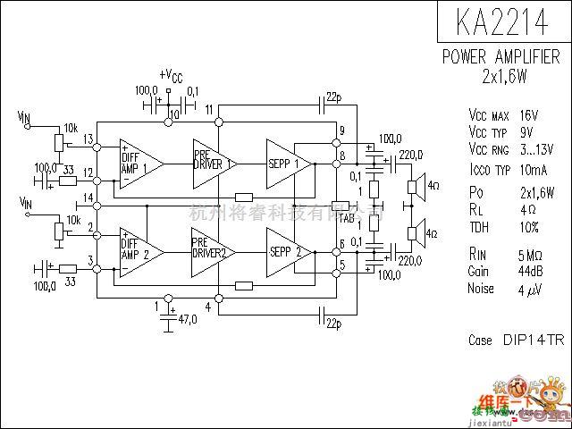 音频电路中的KA2214 音响IC电路图  第1张