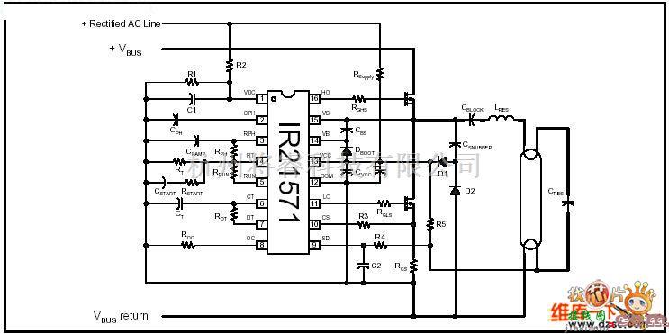 电子镇流器中的R21571直管型集成电路电子镇流器电路图  第1张
