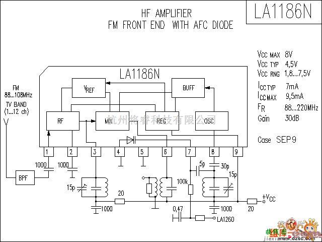 音频电路中的LA1186N 音响IC电路图  第1张
