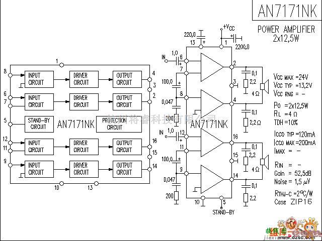 音频电路中的AN7171NK 音响IC电路图  第1张