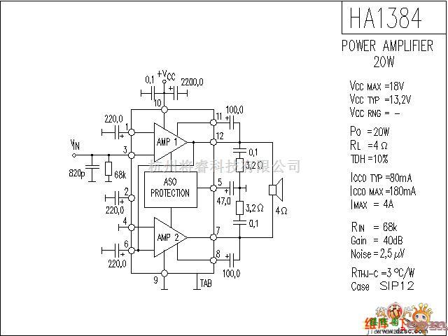音频电路中的HA1384 音响IC电路图  第1张