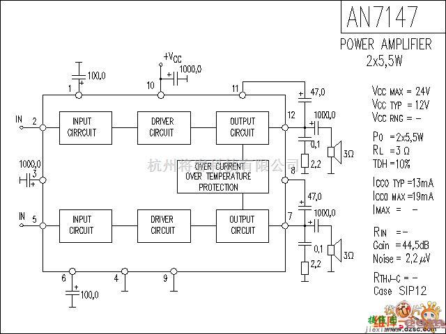 音频电路中的AN7147 音响IC电路图  第1张