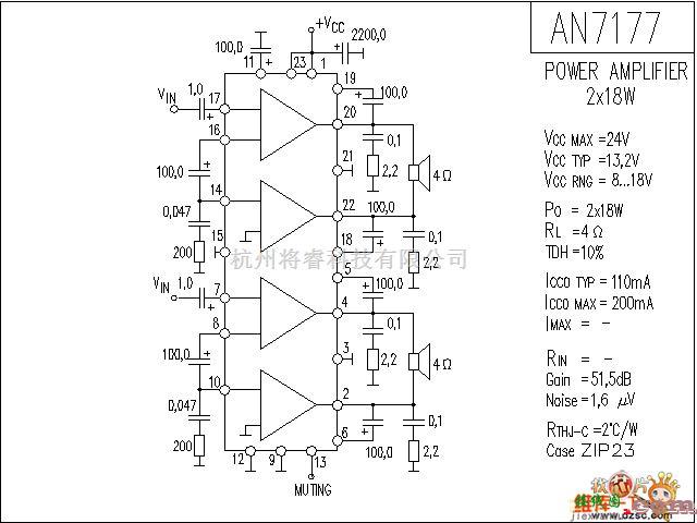 音频电路中的AN7177 音响IC电路图  第1张