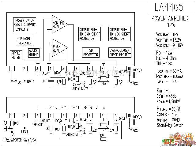 音频电路中的LA4465 音响IC电路图  第1张