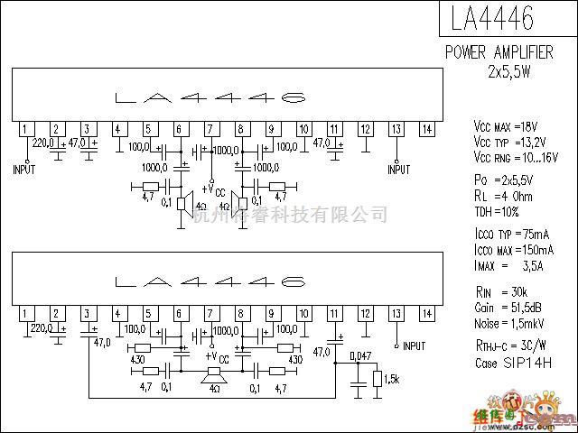 音频电路中的LA4446 音响IC电路图  第1张